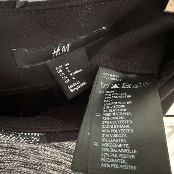 H&M Black & Grey Pencil Skirt -Size 4 - Picture 3 of 3